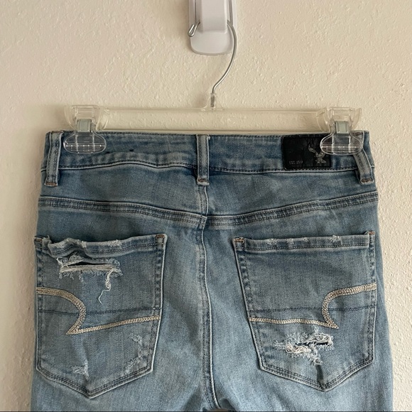 American Eagle Jeggings Super Stretch High Rise Skinny Light Wash Distressed - Picture 6 of 11